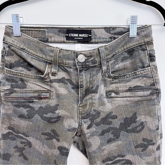 Etienne Marcel Denim Camo Zip Moto Mid Rise Skinny Jeans Size 27 - Picture 3 of 13